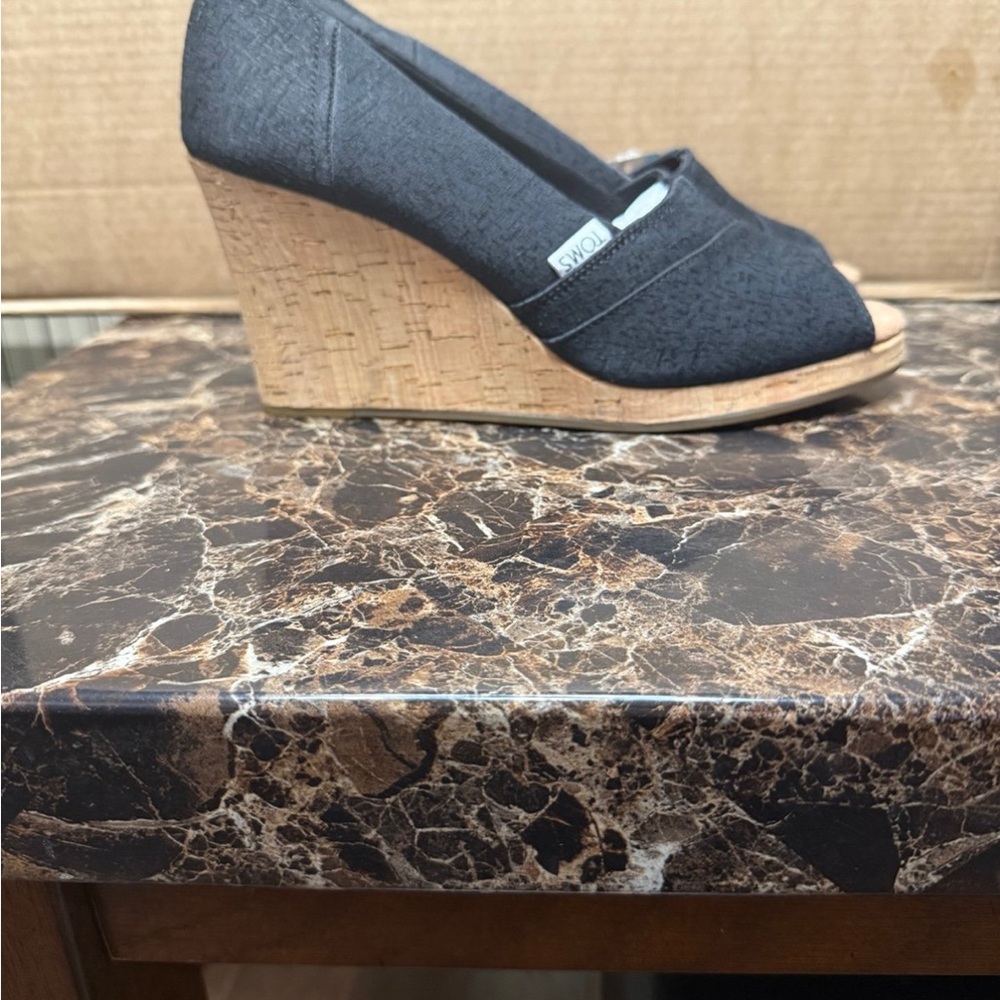 Toms Black and Tan Wedge Shoes